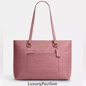 Coach Station Gallery Tote Peony Pink Signature Leather Bag! NWT